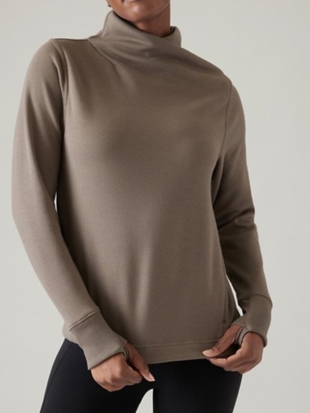 Athleta Cozy Karma Twist Neck Sweatshirt In Taupe